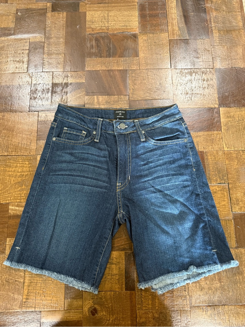 Just Black Dark Blue Denim Shorts with Contrast Stitching